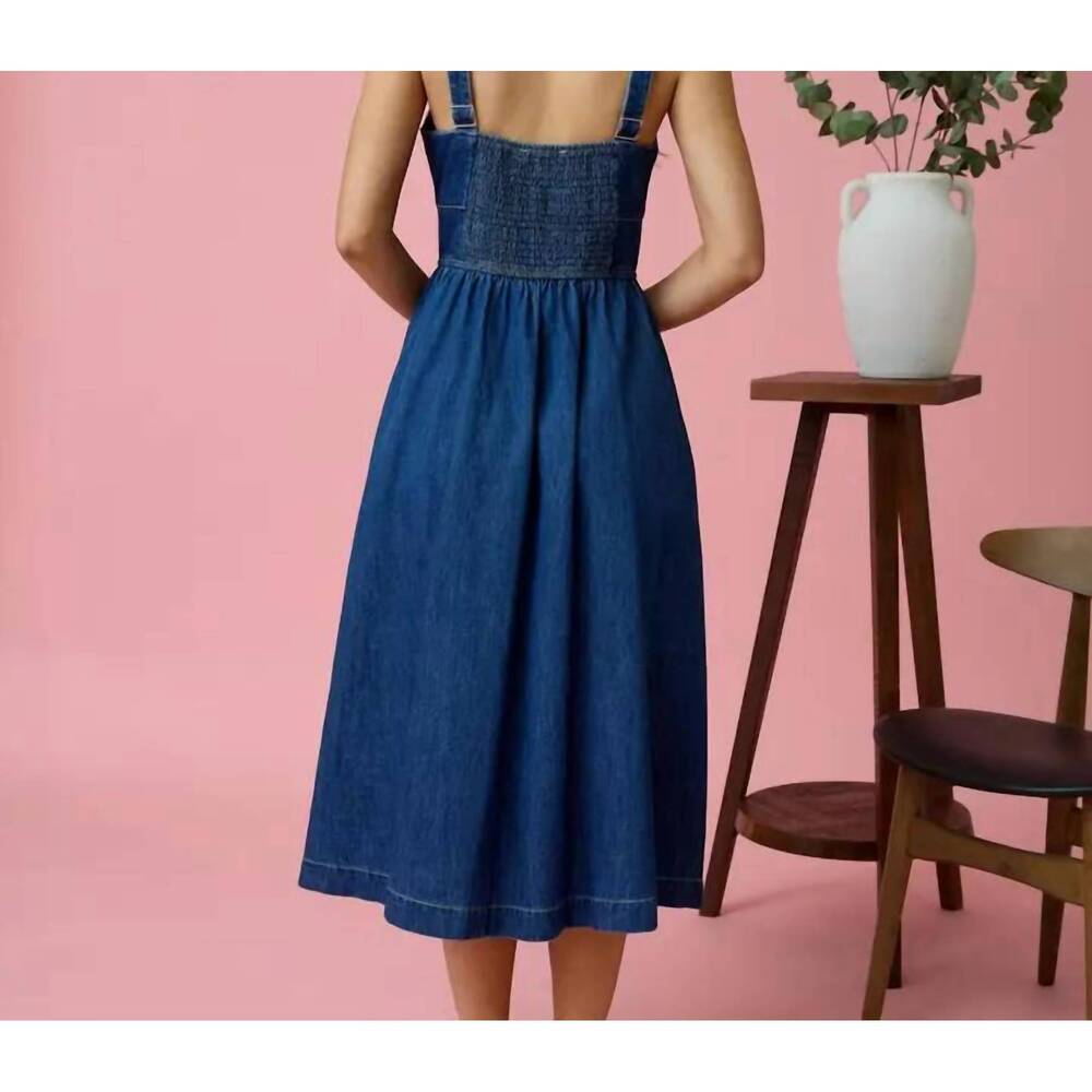 NEW BLU PEPPER lace up sleeveless midi dress in denim - Picture 2 of 4